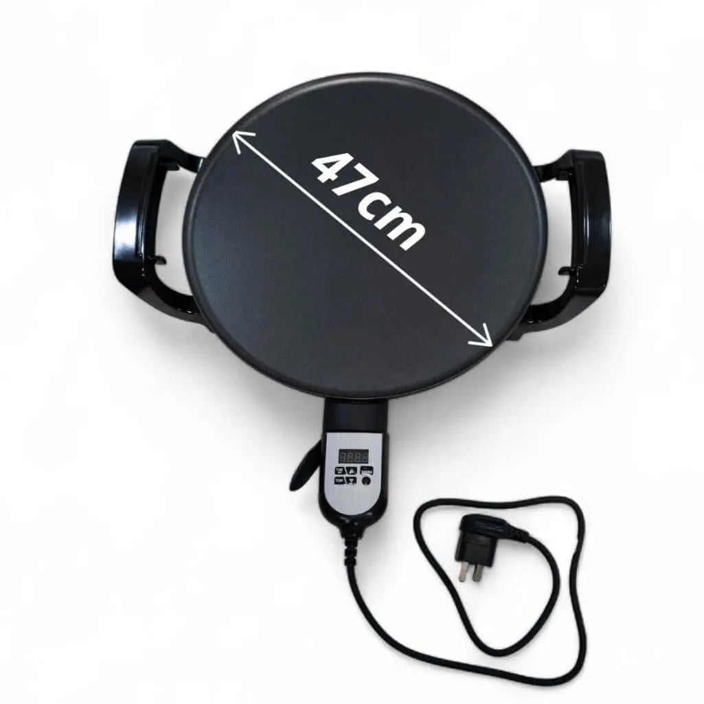 Black retractable charger with measurement label on a white background