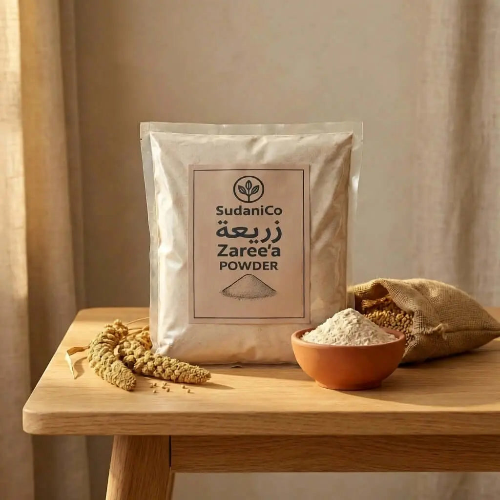 Zaree’a Flour زريعة سودانية تقليدية – Haloomor & Sudanese Recipes in a rustic setting with sorghum grains.